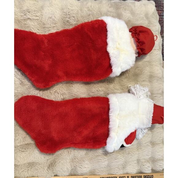 Pair 27” Plush Santa & Mrs Claus Christmas Stockings – Stuffed Doll Heads - Picture 3 of 5